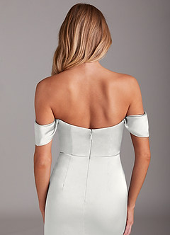 Azazie Saige Abiti da Damigella Abito Tubino in Raso Elasticizzato a Spalla Scoperta Bianco image9