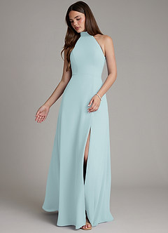 Azazie Myra 신부 들러리 드레스 A라인 하이넥 쉬폰 바닥 길이 드레스 image4