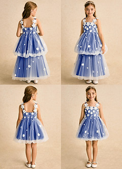 Azazie Teacup Flower Girl Dresses Ivory Royal Blue Ball-Gown Lace Tulle Dress image2
