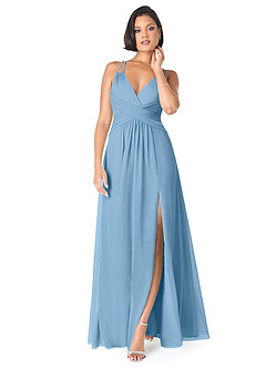 Azazie Farren Bridesmaid Dresses Steel Blue A-Line Pleated Chiffon Convertible Dress image1