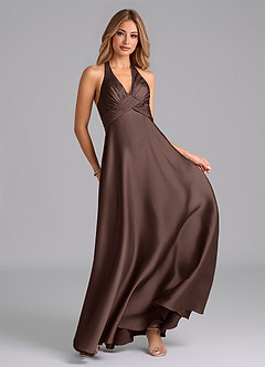 Azazie Tessie Bridesmaid Dresses Ganache A-Line Pleated Stretch Satin Dress image3