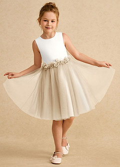 Azazie Louisa Blumenmädchenkleider A-Linie ärmellos Tüll Kleid Elfenbein Champagner image4