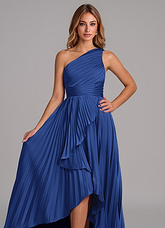 Azazie Lyrica Bridesmaid Dresses Royal Blue A-Line One Shoulder Stretch Satin Dress image4
