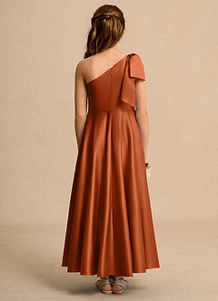 Azazie Guppy Girls Formal Flower Girl Dresses Burnt Orange A-Line One Shoulder Matte Satin Dress image2