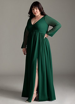 Azazie Teton Maternity Bridesmaid Dresses A-Line Long Sleeve Chiffon Floor-Length Dress image10