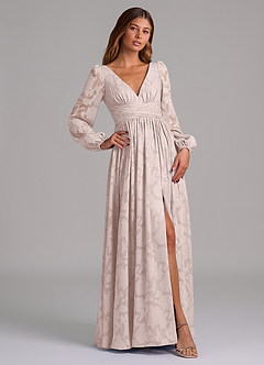 Azazie Norah Vestidos de damas de honor Vestido de Rosa Rubor de Devorado Floral de Corte en A con Manga larga image4