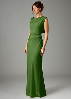 Azazie Kieryn Bridesmaid Dresses Basil Mermaid Pleated Stretch Satin Dress image5