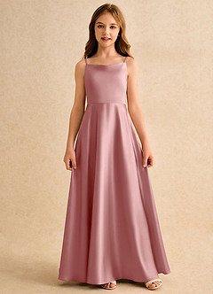 Azazie Joella Girls Formal Flower Girl Dresses Dusty Rose A-Line Pleated Stretch Satin Dress image4