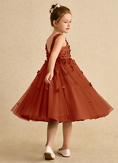 Azazie Lana Blumenmädchenkleider A-Linie ärmellos Matte Satin Kleid Paprika image4