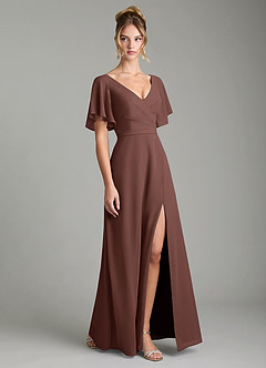 Azazie Ambrosia Bridesmaid Dresses Espresso A-Line Pleated Chiffon Dress image5