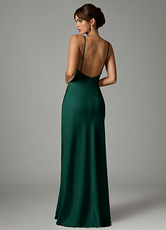 Azazie Stefania Robes de demoiselle d'honneur Robe Trapèze en Satin extensible émeraude image2