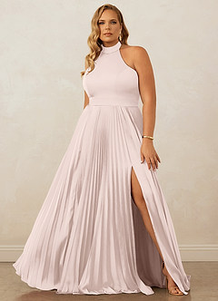 Christian Siriano Bridal for Azazie 1007 Bridesmaid Dresses Blushing Pink A-Line Pleated Stretch Satin Dress image8