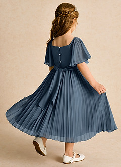 Azazie Gisele Abiti da Ragazza di Fiori Abito A-Line in Chiffon Plissettato Blu Nettuno image3