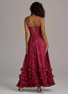 Azazie Lettie Bridesmaid Dresses Burgundy A-Line Corset Floral Burnout Dress image6