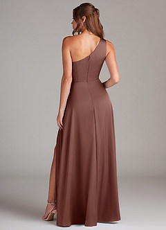 Azazie Brooke Bridesmaid Dresses Espresso A-Line One Shoulder Stretch Satin Dress image13
