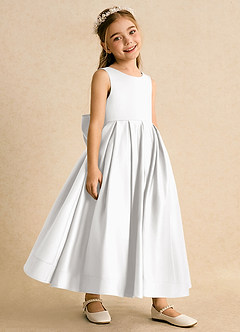 Azazie Cailee Flower Girl Dresses White Ball-Gown Pleated Matte Satin Dress image3