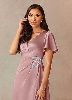 Azazie Robins Final Sale Cabernet A-Line Pleated Stretch Satin Dress image5