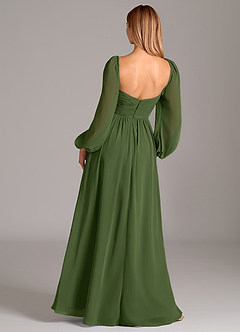 Azazie Bailee Bridesmaid Dresses Olive A-Line Long Sleeve Chiffon Dress image4