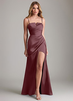 Azazie Danelle Bridesmaid Dresses Sangria Sheath Pleated Stretch Satin Dress image5