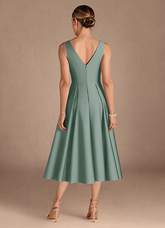 Azazie Fulton Moeder van de bruid jurken A-Lijn Jurk van Stretch Satijn Geplooid Zilveren Salie image3