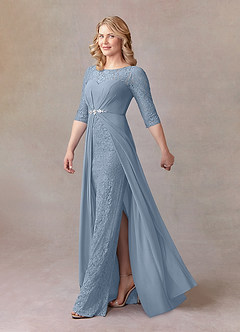 Azazie Leonine Mother of the Bride Dresses Dusty Blue A-Line Scoop lace Chiffon Dress image2