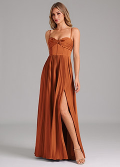 Azazie Tyla Bridesmaid Dresses Cinnamon A-Line Sweetheart Neckline Stretch Satin Dress image4