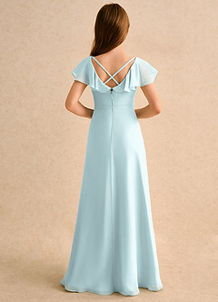 Azazie Nari Girls Formal Blumenmädchenkleider A-Linie mit ärmel Chiffon Kleid Nebel image2