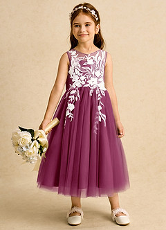 Azazie Sundae Blumenmädchenkleider Ballkleid Spitze Kleid Maulbeerrot image3
