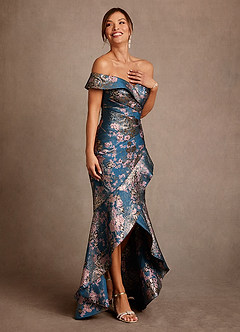 Azazie Winnetka vestidos de madre de la novia Vestido de Floral Verde Azulado de Jacquard Floral de Corte Sirena con Vestidos sin tirantes image4