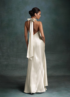 Azazie Autumn Wedding Dresses Antique White Mermaid High Neck Charmeuse Dress image2