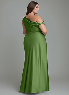 Azazie Emerson Bridesmaid Dresses Basil Mermaid Off the Shoulder Stretch Satin Dress image9