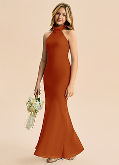 Azazie Velli Junior Meerjungfrau-Linie Hoher Kragen Chiffon Kleid Paprika image4