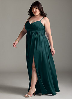 Azazie Alia Bridesmaid Dresses Pine A-Line Pleated Stretch Satin Dress image13