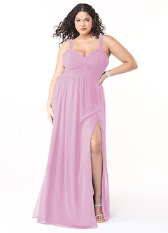 Azazie Aziza Bridesmaid Dresses Candy Pink A-Line V-Neck Pleated Chiffon Dress image7
