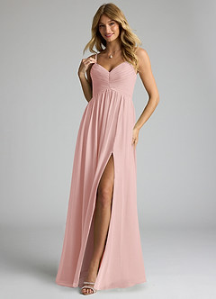 Azazie Alia Robes de demoiselle d'honneur Robe Trapèze en Mousseline de soie Plissée Rose Poudré image3