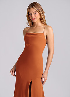 Azazie Grata Robes de demoiselle d'honneur Robe Sirène en Mousseline de soie Plissée Cannelle image7