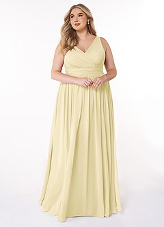 Azazie Kora Robes de demoiselle d'honneur Robe Trapèze en Mousseline de soie Plissée Sorbet Citron image10