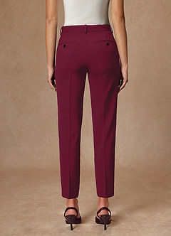 front Whitney Burgundy Structured Stretch Full Length Dress Pants