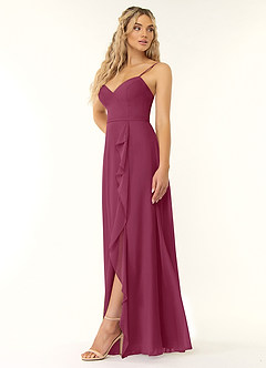 Azazie Naeem Bridesmaid Dresses Mulberry A-Line V-Neck Ruffle Chiffon Dress image3