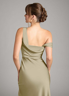 Azazie Madelyn Bridesmaid Dresses Moss Green Mermaid One Shoulder Stretch Satin Convertible Dress image7
