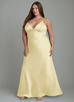 Azazie Stefania Bridesmaid Dresses Lemon Sorbet A-Line Stretch Satin Dress image6