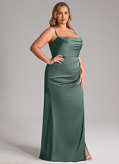 Azazie Leonis Bridesmaid Dresses Sea Moss Mermaid Pleated Stretch Satin Convertible Dress image15