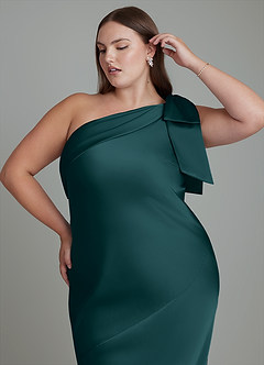 Azazie Yuanna Bridesmaid Dresses Pine Mermaid One Shoulder Stretch Satin Dress image10