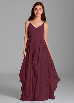 Azazie Karan Junior Abito A-Line in Chiffon Cabernet image4