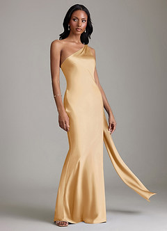 Azazie Galinda Suknie dla druhen Syrena Jedno ramię Satyna elastyczna Do ziemi Sukienka image5