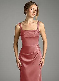 Azazie Alouette Robes de demoiselle d'honneur Robe Sirène en Satin extensible Plissé Antique Rose image5