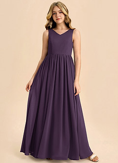 Azazie Hathaway Junior Plum A-Line Bow Chiffon Dress image3