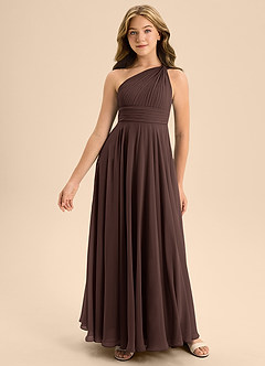 Azazie Charlize Junior Robe Trapèze en Mousseline de soie Plissée Ganache image3