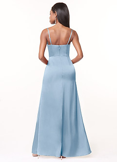 Azazie Maci Brautjungfernkleider A-Linie V-Hals Gefaltet Stretch-Satin Kleid Puderblau image2