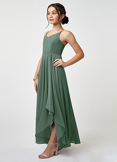 Azazie Collette Junior Eucalyptus A-Line Ruched Chiffon Dress image3